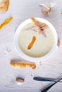 Garlic cream soup in white plate Royalty Free Stock Photo