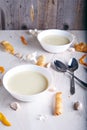 Garlic cream soup in white plate Royalty Free Stock Photo