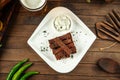 Garlic croutons bread beer snack with sour cream Royalty Free Stock Photo