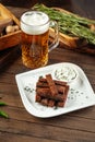 Garlic croutons bread beer snack with sour cream Royalty Free Stock Photo