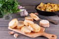 Garlic croutons drenched with herb butter. Garlic bread Royalty Free Stock Photo
