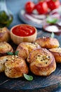 Garlic dinner rolls with marinara sauce Royalty Free Stock Photo
