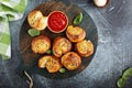 Garlic dinner rolls with marinara sauce Royalty Free Stock Photo