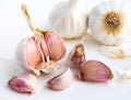 garlic heads and cloves on white background Royalty Free Stock Photo