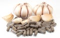 Garlic herbal capsules,oral medicine,alternative medicine isolated on white background.