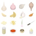 Garlic icons set, isometric style