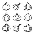 Garlic icons set, outline style