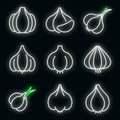 Garlic icons set vector neon