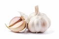 Garlic isolated on white background. Clipping path. Garlic bulb and garlic cloves. generative ai