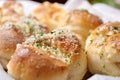 Garlic knots in a basket close up