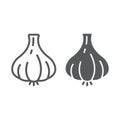 Garlic line and glyph icon, vegetable and diet