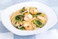 Garlic linguini with shrimp and fern