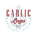 Garlic logo original design, culinary spice emblem vector Illustration on a white background