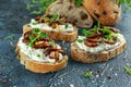 Garlic mushroom toast with creamy herbed ricotta chees spread Royalty Free Stock Photo