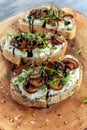 Garlic mushroom toast with creamy herbed ricotta chees spread Royalty Free Stock Photo