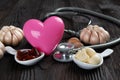 Garlic and oil capsules and Heart health benefits Royalty Free Stock Photo