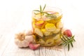 Garlic, olive oil and rosemary Royalty Free Stock Photo