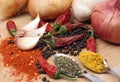 Garlic, onion and spices Royalty Free Stock Photo