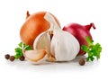 Garlic and onion vegetables with parsley spice Royalty Free Stock Photo