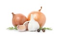 Garlic, onions, allspice and dill Royalty Free Stock Photo