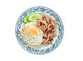 Garlic and Pepper Pork egg with Rice white background. top view Royalty Free Stock Photo