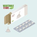 Garlic pills in pack. Vegetarian Vitamins. Diet tablets in box. Royalty Free Stock Photo