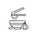 Garlic press bowl icon. Simple line, outline vector cooking icons for ui and ux, website or mobile application