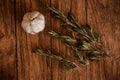 Garlic and rosemary close-up table top Royalty Free Stock Photo