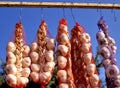 Garlic sale in street market at