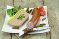 Garlic sausage and liver mousse