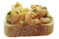 Garlic shrimp tapas on sourdough bread