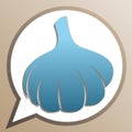 Garlic simple sign. Bright cerulean icon in white speech balloon at pale taupe background. Illustration