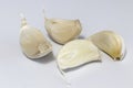 Garlic slices, four pieces, close-up macro.