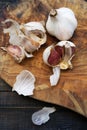 Garlic on a wooden table. Fresh vegetables