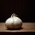 Garlic on a wooden table isolated black background. Royalty Free Stock Photo