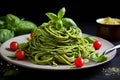 Garlicky Spaghetti spinach pesto. Generate Ai Royalty Free Stock Photo