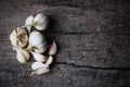 Garlics on old wooden background Rustic style, Top view with space Royalty Free Stock Photo