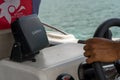 Garmin global positioning system product on a boat for navigation.