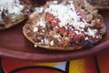 Garnachas on the table at an Oaxacan restaurant - Close up