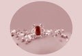 Garnet And Diamond Solitaire Ring In A Circle