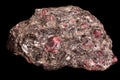 Garnet Mica-Schist sample. Almandine-garnets Crystals interspersed in a massive piece of shale rock, on a dark isolated background Royalty Free Stock Photo