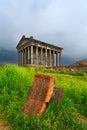 Garni pagan Temple among the green vegetation (Armenia)