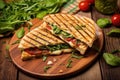 garnished brick-pressed panini shot from above