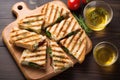 garnished brick-pressed panini shot from above