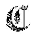 Garnished Gothic style font, letter C