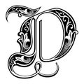 Garnished Gothic style font, letter D