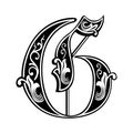 Garnished Gothic style font, letter G