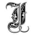 Garnished Gothic style font, letter I