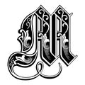 Garnished Gothic style font, letter M