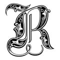 Garnished Gothic style font, letter R